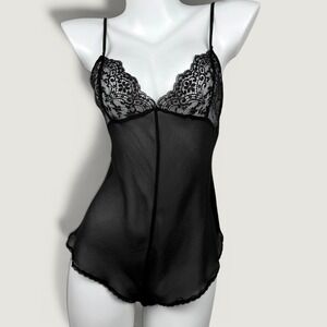 Vintage 1999 Victorias Secret Silk Lace Teddy Bodysuit Size M Black Boudoir